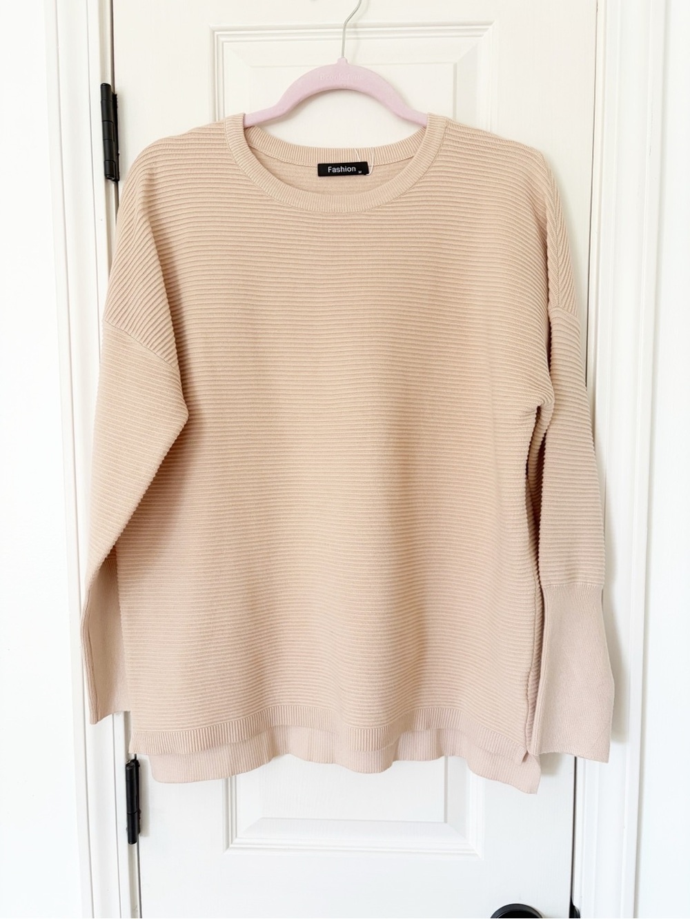 Med • NEW Beige Ribbed Crewneck Sweater AMAZON fall sweater